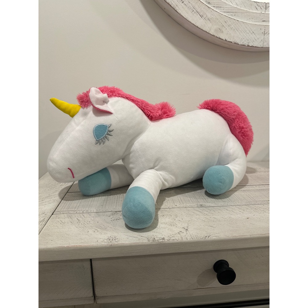 Your Zone White Unicorn Plush Pillow Pink Mane Blue Hooves 18in Stuffed Animal